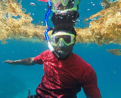 海洋科学的学生在水下浮潜.